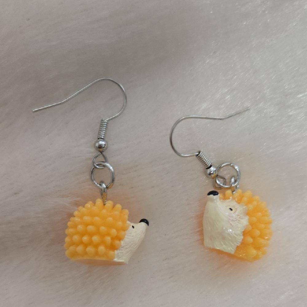 Cute Yellow Hedgehog Earrings for Kids